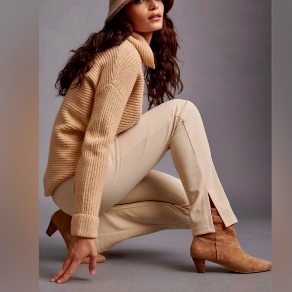 ANTHROPOLOGIE x EN SAISON The Slim Split Seam Pant in Cream / Ivory SZ: Medium